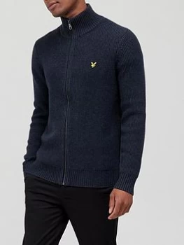 Image of Lyle & Scott Knitted Zip Through Cardigan - Navy Marl, Navy Marl Size M Men