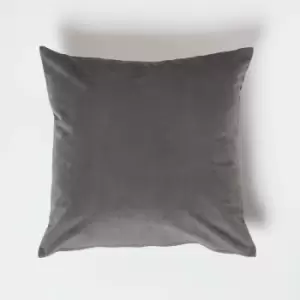 Image of Homescapes - Grey Velvet Cushion, 45 x 45cm - Grey