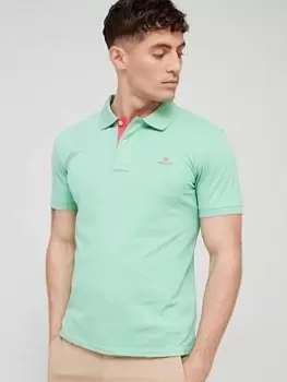 Image of Gant Contrast Placket Detail Polo Shirt, Green Size M Men