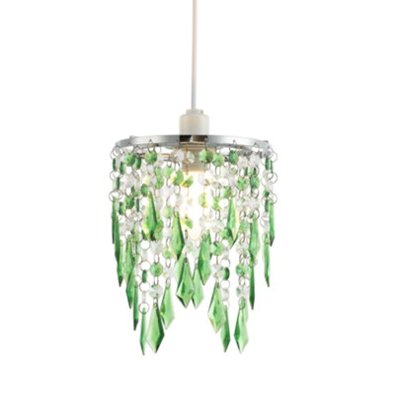 Image of Happy Homewares Modern Waterfall Design Pendant Shade With Clear/emerald Acrylic Drops And Beads