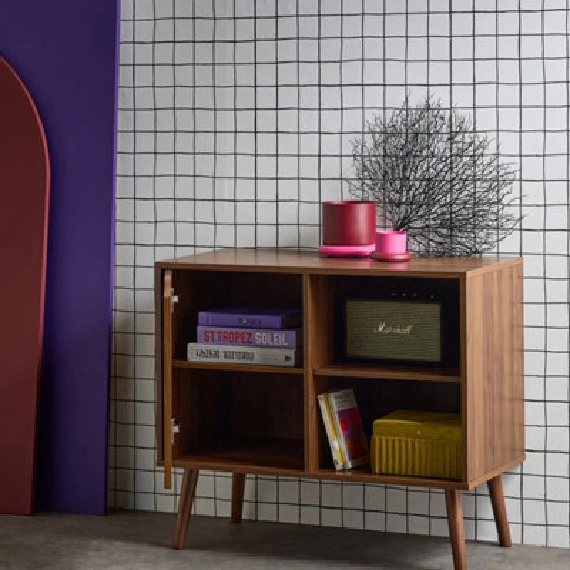 Image of sweeek 80cm Walnut-effect Sideboard With 2 Shelves Walnut