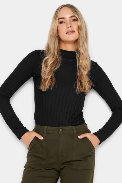 Image of Long Tall Sally Tall Ribbed High Neck Top Black