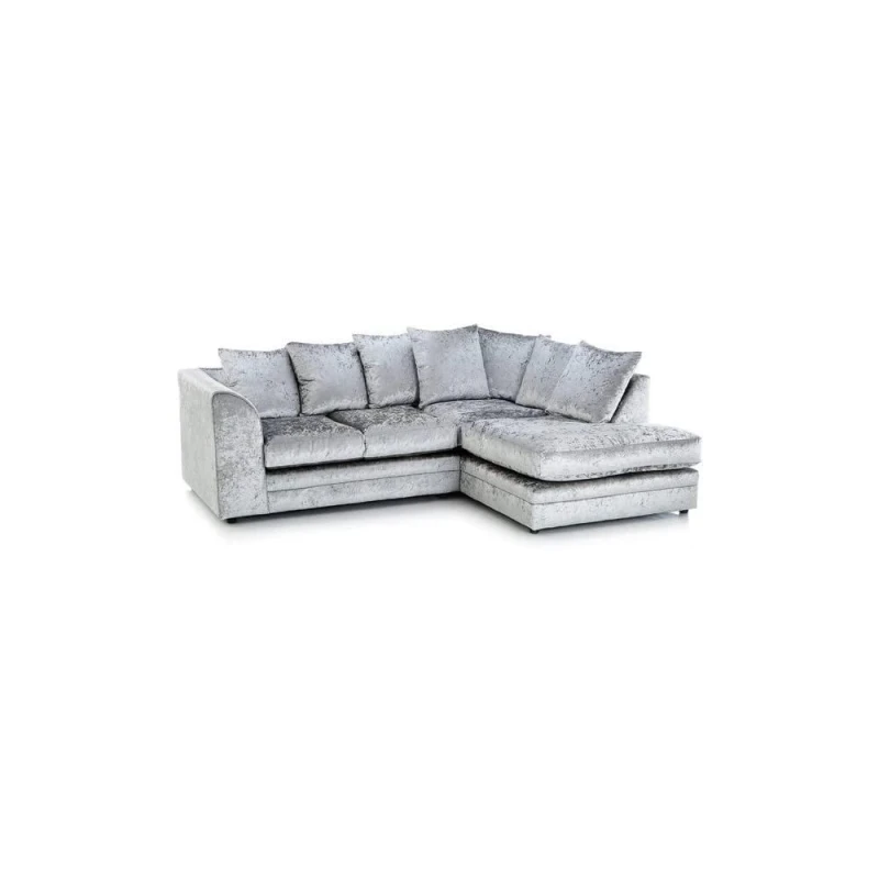 Image of LUXURY LIFE Dylan Crushed Velvet Fabric Right Hand Facing Corner Sofa Silver