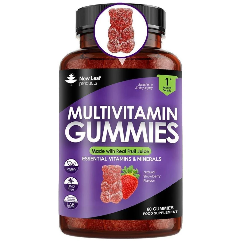 Image of New leaf health Multivitamin Gummies, 60 High Strength Gummies for Men & Women - Vegetarian +14 Essential Vitamins & Minerals Purple unisex