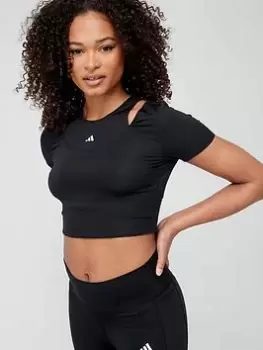 Image of adidas Train HIIT Crop Tee, Black, Size S, Women