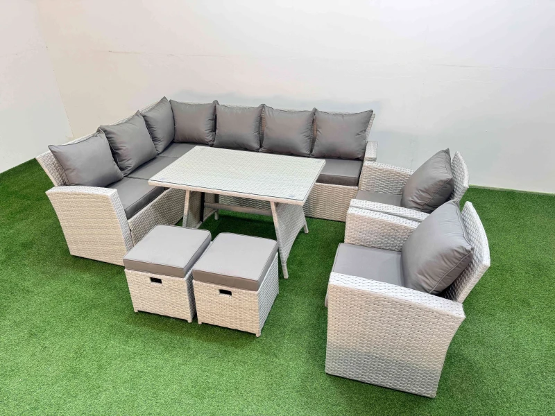 Image of Fimous Garden Outdoor Rattan Furniture Set with 2 Small Footstools 10 Seater in Light Grey Light Grey Unisex