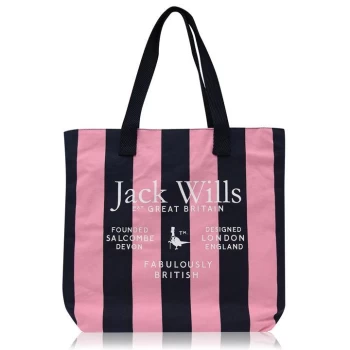Image of Jack Wills Eastleigh Canvas Tote Bag - Pink Navy Strip