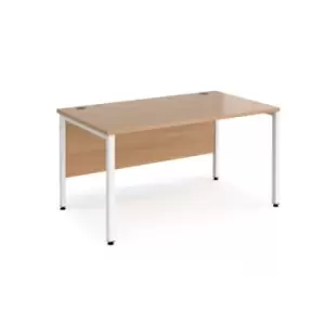 Image of Office Desk 1400mm Rectangular Desk With Bench Leg Beech Tops With White Frames 800mm Depth Maestro 25