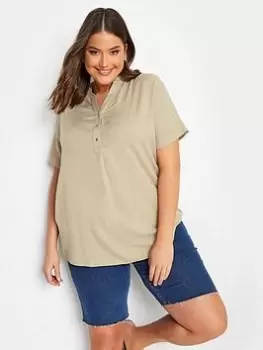 Image of Yours Yours Half Placket Blouse, Natural, Size 16, Women