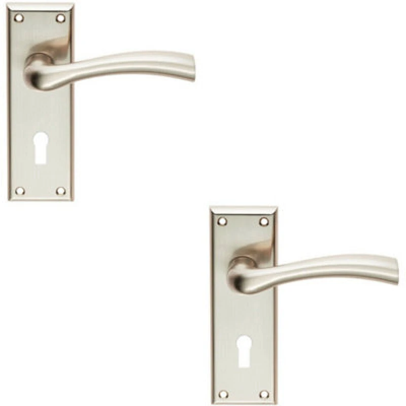Image of Loops 2x Chunky Curved Tapered Handle on Lock Backplate 150 x 50mm Satin Nickel Metallics
