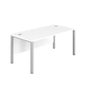 Image of 1400X600 Goal Post Rectangular Desk White - Silver