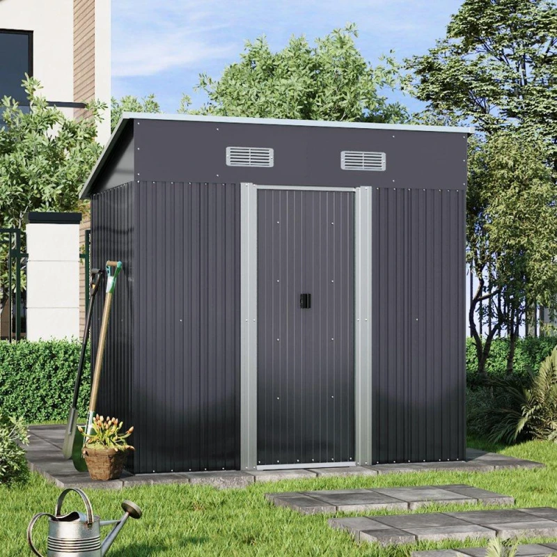 Image of Breeins Outdoor 4x6fts Metal Storage Shed Black L