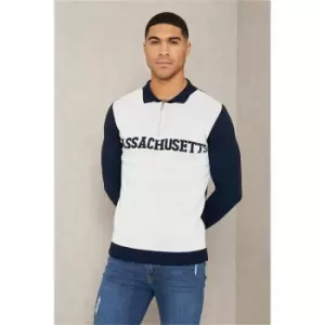 Image of I Saw It First Grey Mens Knitted Half Zip Varsity - Grey