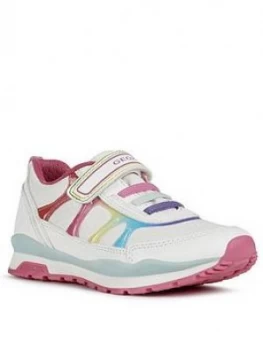 Image of Geox Girls Pavel Strap Trainers - White Multi, White Multi, Size 4 Older