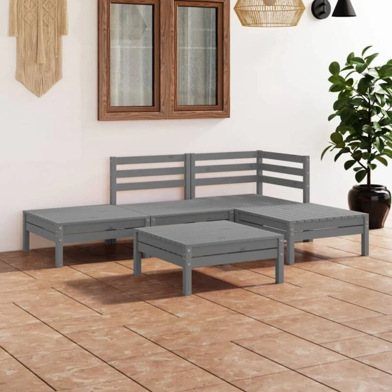 Image of VIDAXL 5 Piece Garden Lounge Set Solid Pinewood Grey Vidaxl 8720286685068