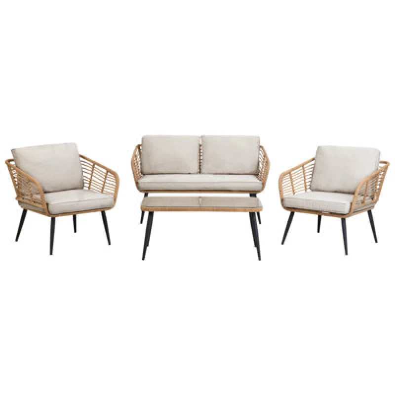 Image of Beliani Garden Lounge Set With Table 4 Seater Corinth Ii Pe Rattan Natural