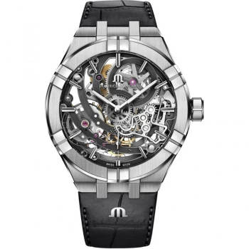 Image of Maurice Lacroix Aikon Mens Automatic Skeleton Black Leather Watch