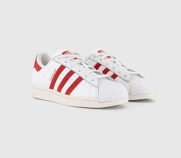Image of Adidas Womens Superstar Trainers Whtie Bright Red Wonder Clay White, 4