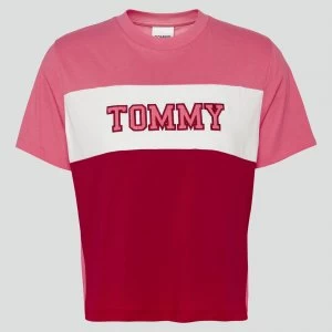 Image of Tommy Jeans Womens Tjw Colorblock Stripe T-Shirt - Glamour Pink/Multi - S