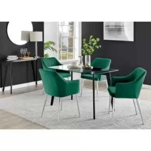 Image of Furniture Box Malmo Glass and Black Leg Dining Table & 4 Green Calla Silver Leg Chairs