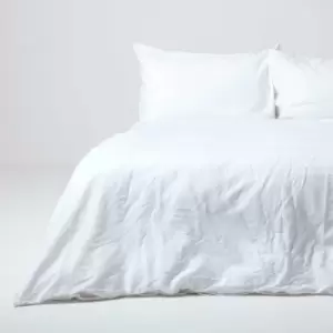 Image of White Linen Duvet Cover Set, Single - White - White - Homescapes