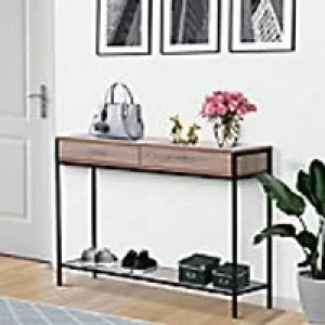 Image of Homcom Industrial Table with 2 Drawers Brown