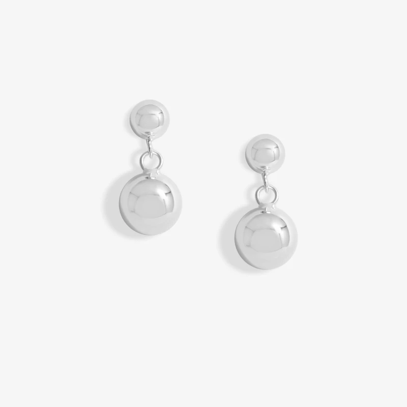 Image of Simply Silver Sterling Silver 925 Polished Orb Double Drop Stud Earrings Silver