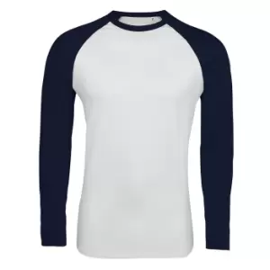 Image of SOLS Mens Funky Contrast Long Sleeve T-Shirt (M) (White/French Navy)