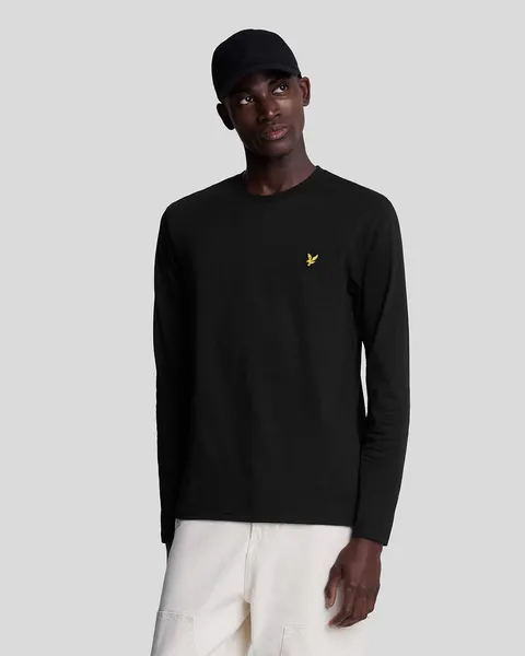 Image of Lyle & Scott Mens Long Sleeve Regular Fit Cotton T Shirt M - Chest 38-40' (96-101cm) Jet Black LYL115-Z865-M