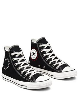 Image of Converse Chuck Taylor All Star Crafted with Love Hi Top Plimsolls - Black/White/Red, Size 8, Women