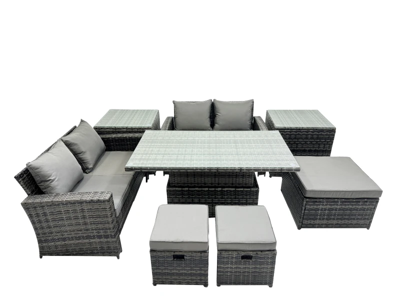 Image of Fimous Outdoor Love Sofa Set 7 Seat Rattan Garden Furniture Set & in Dark Grey Dark Grey Unisex