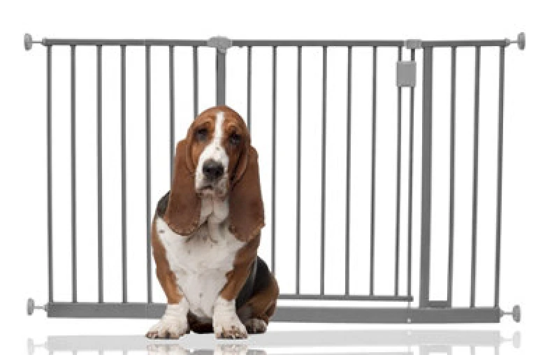 Image of Bettacare Extra Wide Hallway Dog Gate, 122Cm - 128Cm, Grey, Pressure Fit Pet Gate, Puppy Safety Barrier