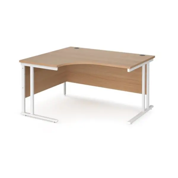 Image of Office Desk Left Hand Corner Desk 1400mm Beech Top With White Frame 1200mm Depth Maestro 25 MC14ELWHB