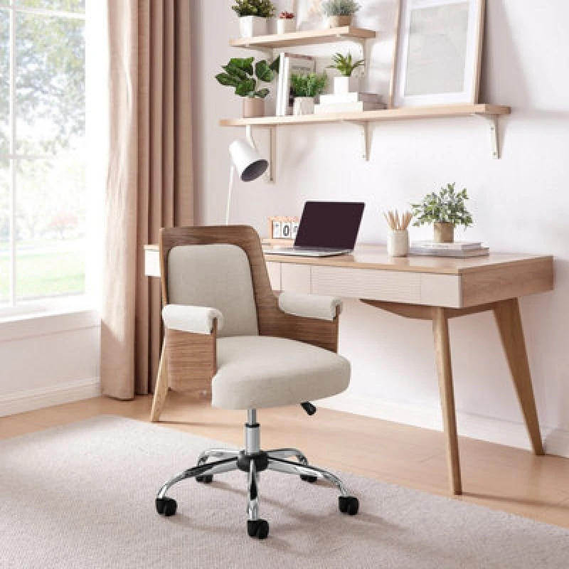 Image of FurnitureboxUK FurnitureboxUK Hoomz Cream fabric and Wood Office Chair Cream One Size Unisex 5056657198756