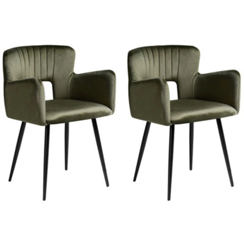 Image of Beliani Set Of 2 Dining Chairs Sanilac Velvet Olive Green