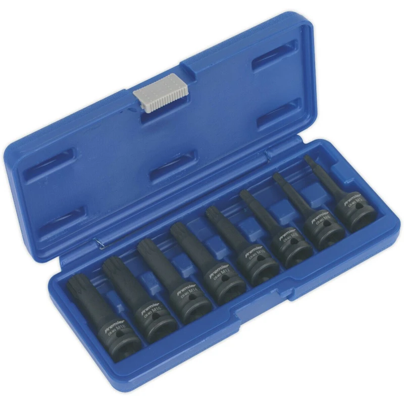 Image of Loops 8 Piece Impact Spline Socket Bit Set - 1/2" Square Drive - Chromoly Steel Metallics
