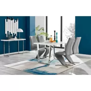 Image of Furniture Box Kylo White High Gloss Dining Table and 4 Grey Willow Chairs