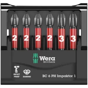 Image of Wera 05057691001 Mini-Check Impaktor 1 Phillips Bits, 6 Piece Set