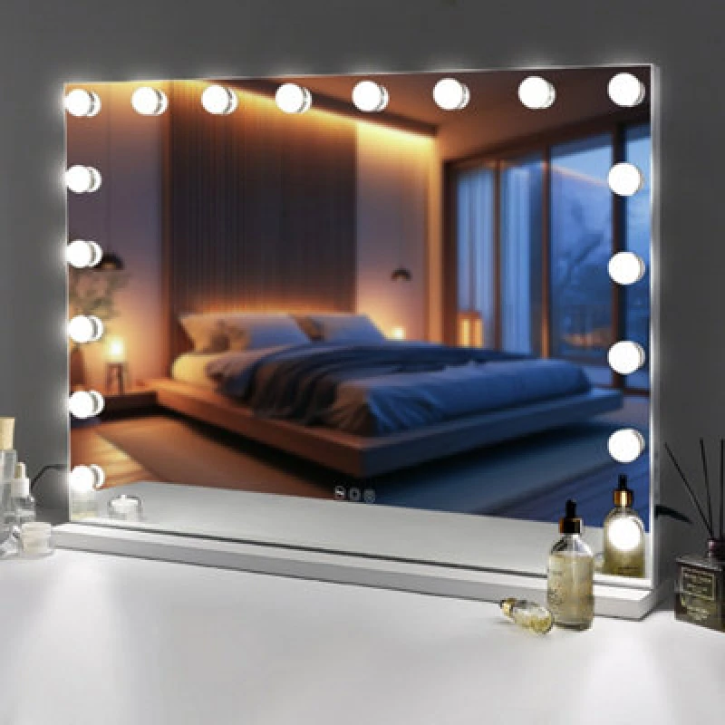 Image of VANITII GLOBAL Hollywood Vanity Make Up Mirror with Lights 18 LED Tabletop Wall 80x58cm White unisex