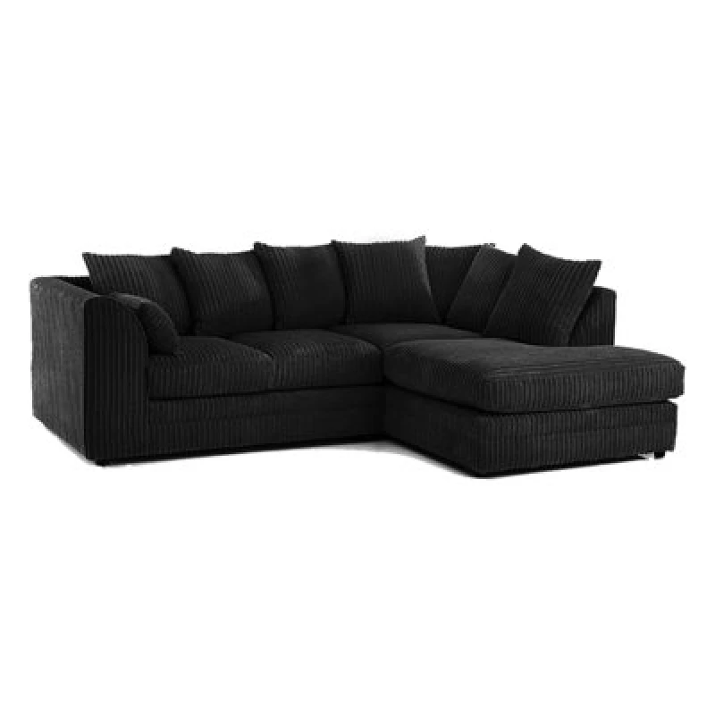 Image of Furnishings For Less UK Luxor Jumbo Cord 4 Seater Corner Sofa Black Right Hand Facing