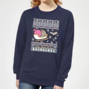 Image of Pusheen Through The Snow Womens Christmas Sweatshirt - Navy - M