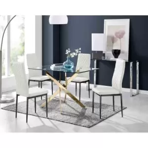 Image of Furniture Box Leonardo 4 Gold Dining Table and 4 White Milan Black Leg Chairs