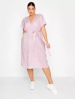 Image of Yours Ditsy Floral Print Flutter Sleeve Dress - Pink, Size 20, Women