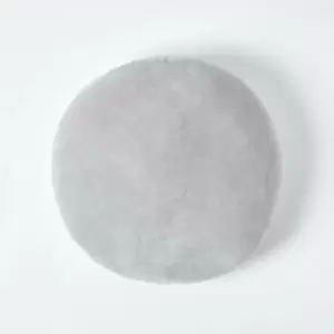 Image of Light Grey Velvet Cushion, 40cm Round - Grey - Homescapes