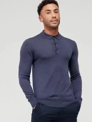 Image of Allsaints Allsaints Mode Merino Wool Long Sleeve Knitted Polo Shirt