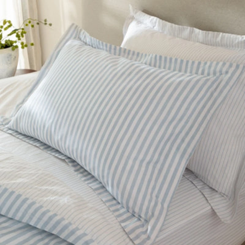 Image of Yard Hebden Striped Cotton Pillowcase Pair, Mineral Blue, 50X75Cm