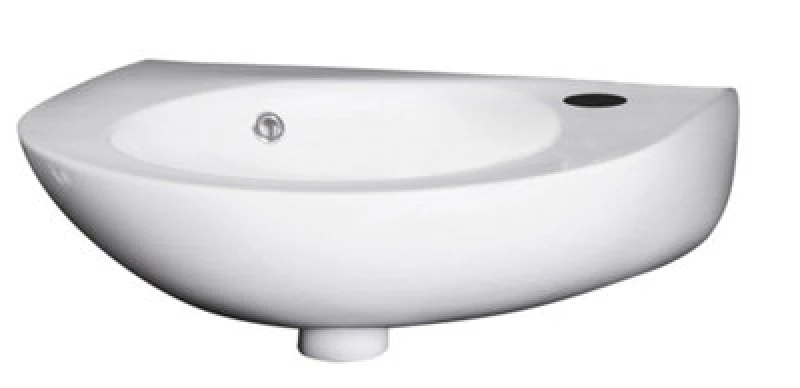 Image of Balterley Cloakroom Wall Hung 1 Tap Hole Round Ceramic Basin With Overflow - 350mm