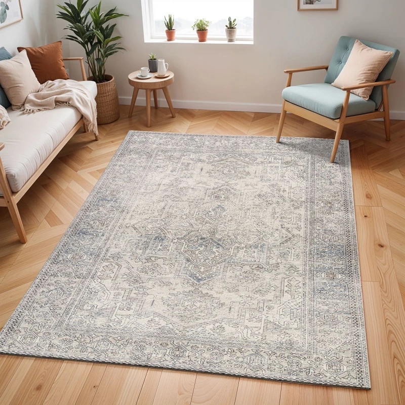 Image of Becki Owens X Livabliss Vintage Oriental Boho Navy/cream Margot Area Rug 160 X 213cm - Easy Care, Ideal For Living Room & Bedroom