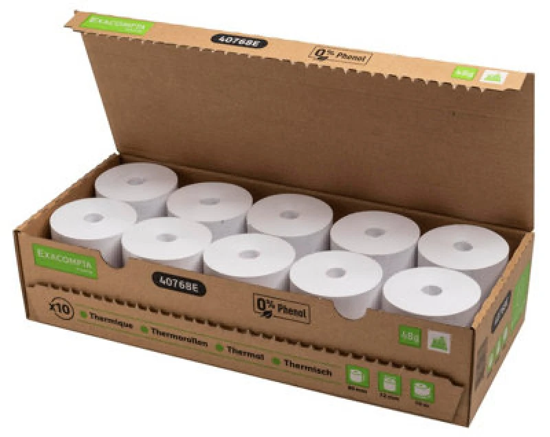 Image of Exacompta Exacompta Zero Plastic Thermal Receipt Roll 80mmx72mmx76m (Pack of 10) 40768E 40768E