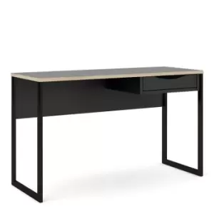 Image of Function Plus Desk 1 Drawer Wide In Black With Oak Effect Trim